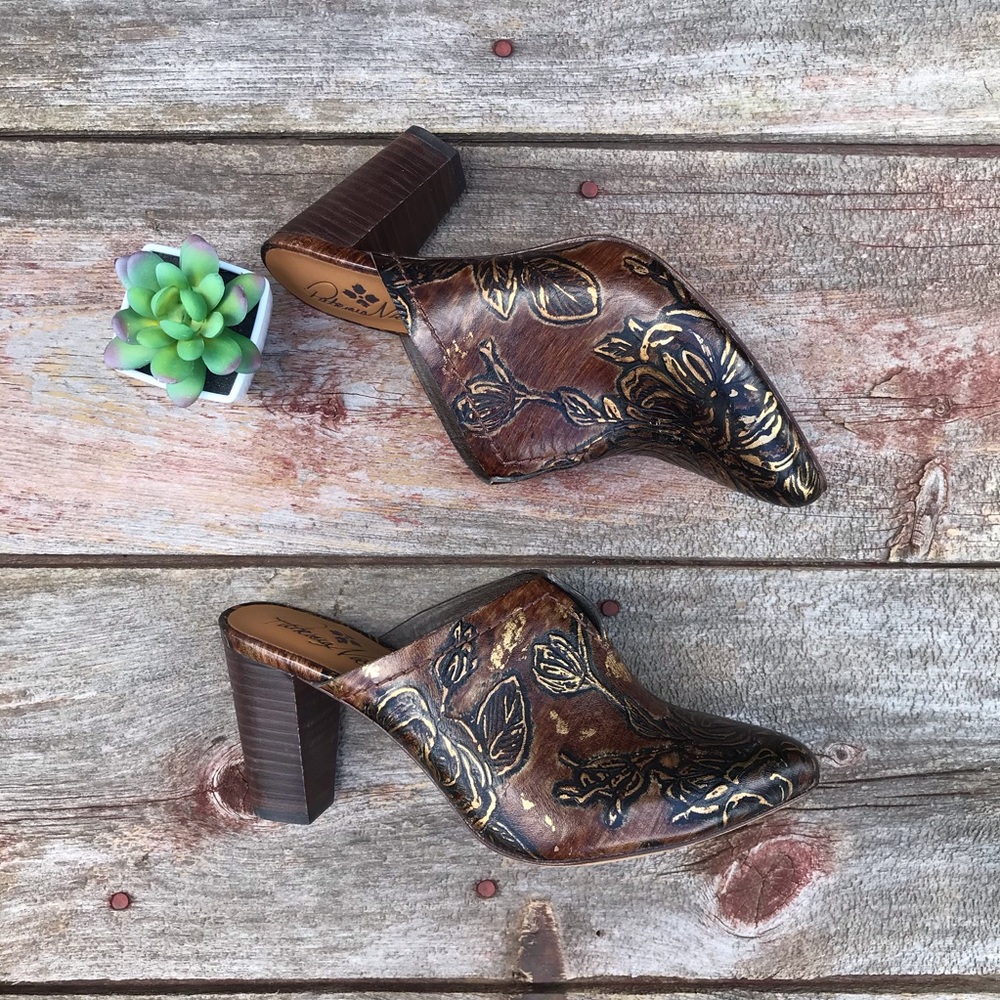 Patricia Nash Ruffina Leather Heeled Mule Clogs